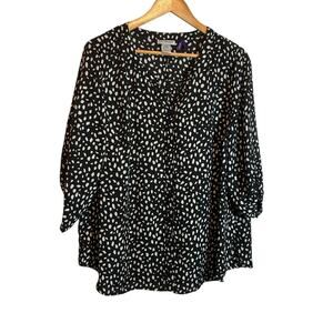 Catherines Women Top 14/16P Black Ditsy‎ Print Minimalist Office Travel Capsule